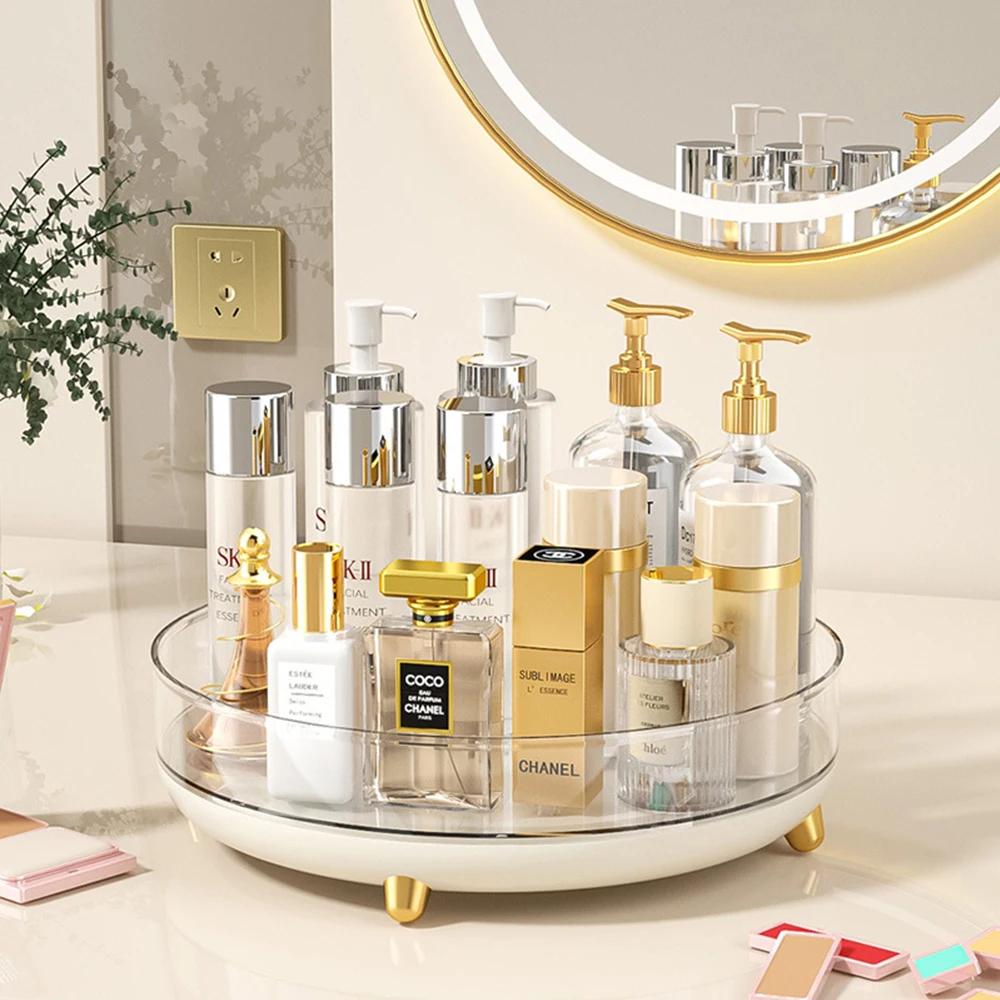 Вращающийся на 360 градусов поднос, кухонные контейнеры для хранения баночек для специй, поднос для закусок, ящик для хранения в ванной комнате, нескользящий органайзер для косметики