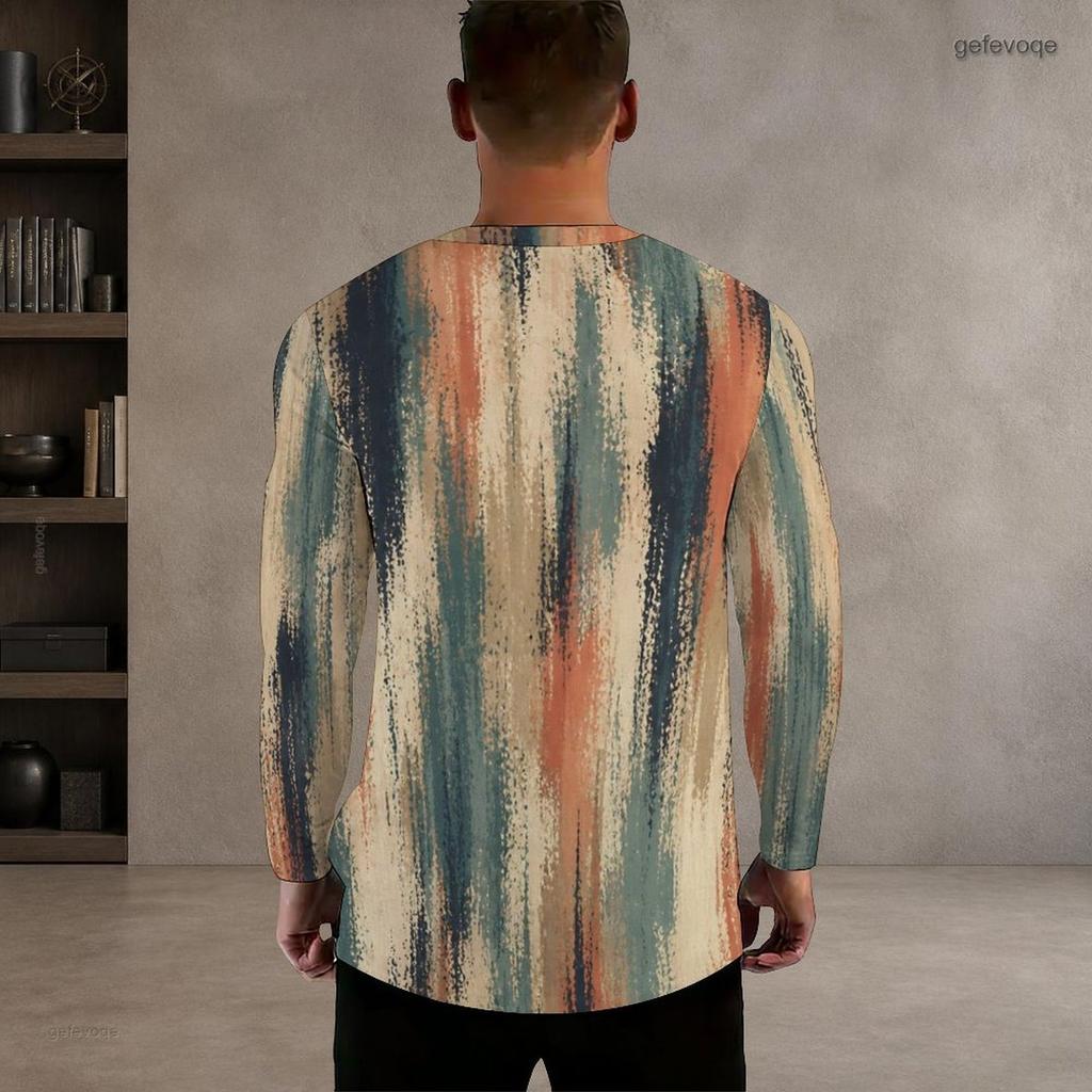 Men Plus Size Round Neck Long Sleeve Abstract Printed Casual T Shirt