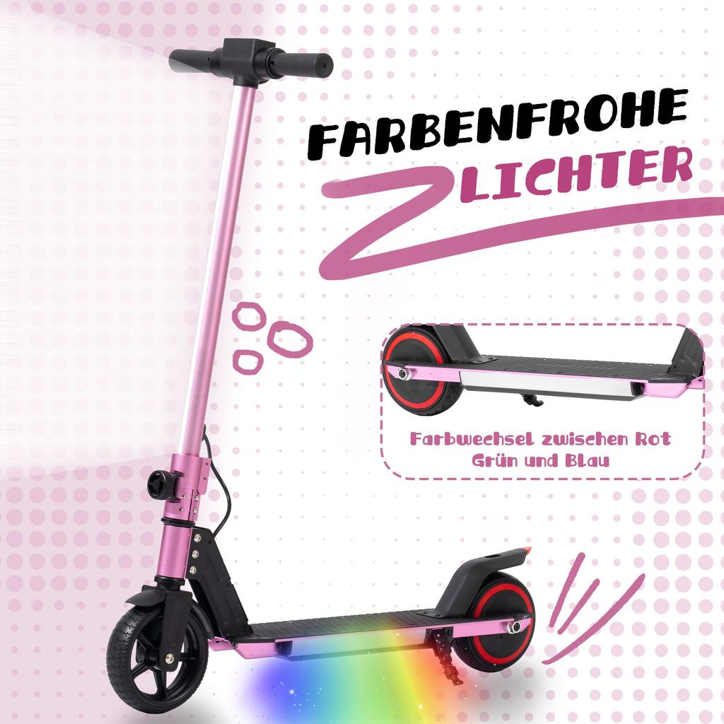 City scooter 6.5'' e-scooter for 6-12 years 60Wh, max. 5-8km, load capacity 50 kg, 14km/h, foldable kids city scooter with lighting, EBS+foot brake
