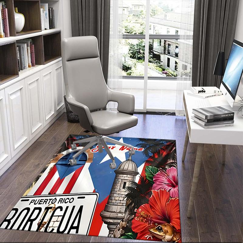 1PC Custom Name Puerto Rican Heritage Celebration Theme Floor Mat Ideal for Living Room, Game Rooms, Office, Bedroom,Floor Mat Playful Design