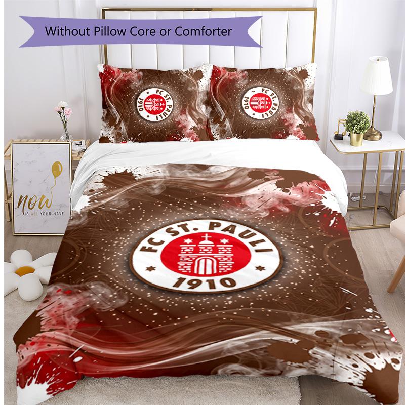 FC St. Pauli Football Printed 3 Pieces Bedding Set, Comfortable Skin Friendly Bedroom Duvet Cover Set