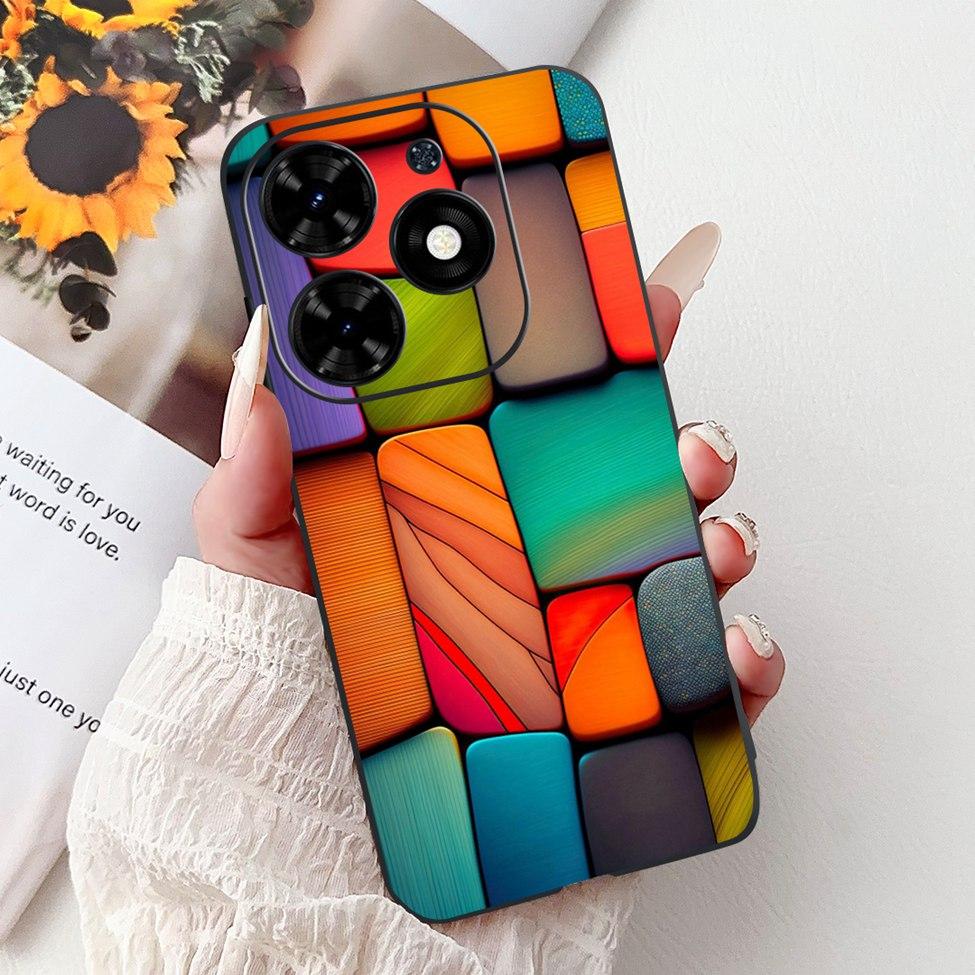 Для Tecno Spark Go 2024 BG6 Задняя крышка Для Tecno Spark Go 2024 Чехол Модный Роскошный Цветы Милый Мультяшный Кот Ударопрочный Силиконовый