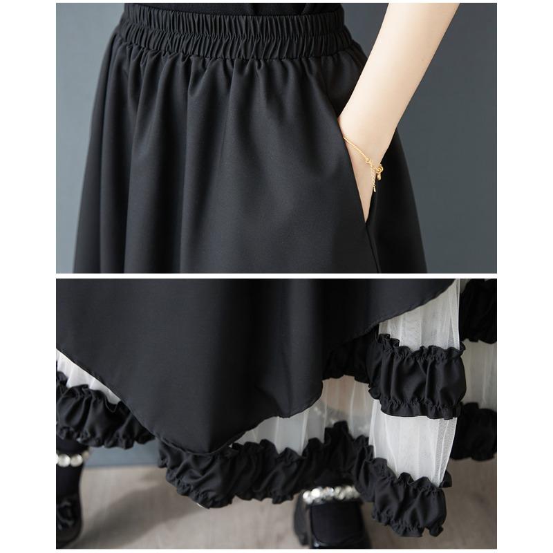 Dimanaf 2025 Новые Весна Лето Плюс Размер Женские Юбки Винтажные Твердые Эластичные Плиссированные Кружевные Юбки Свободные Высокая Талия