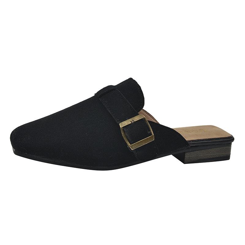 Мюли тапочки для женщин 2024 осень весна новые модные толстые низкие каблуки женские туфли верхняя одежда для девочек квадратная голова ленивые полутапочки