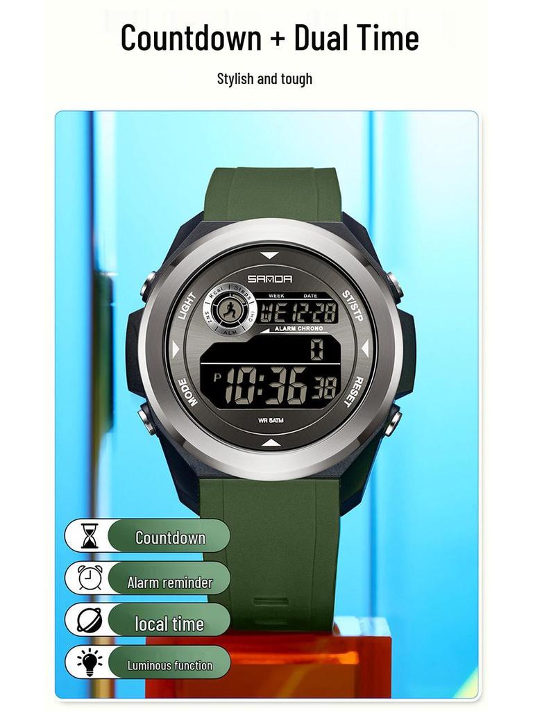 Универсальные спортивные часы SANDA: Вечный календарь, Будильник, Двойное время, Шагомер.