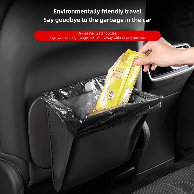 UBFMQ1 Seat Back Storage Bag Magnetic Open PU Leather Garbage Trash Bin Pocket Organizer Car Accessories Key For Tesla Model 3 Y X Coil