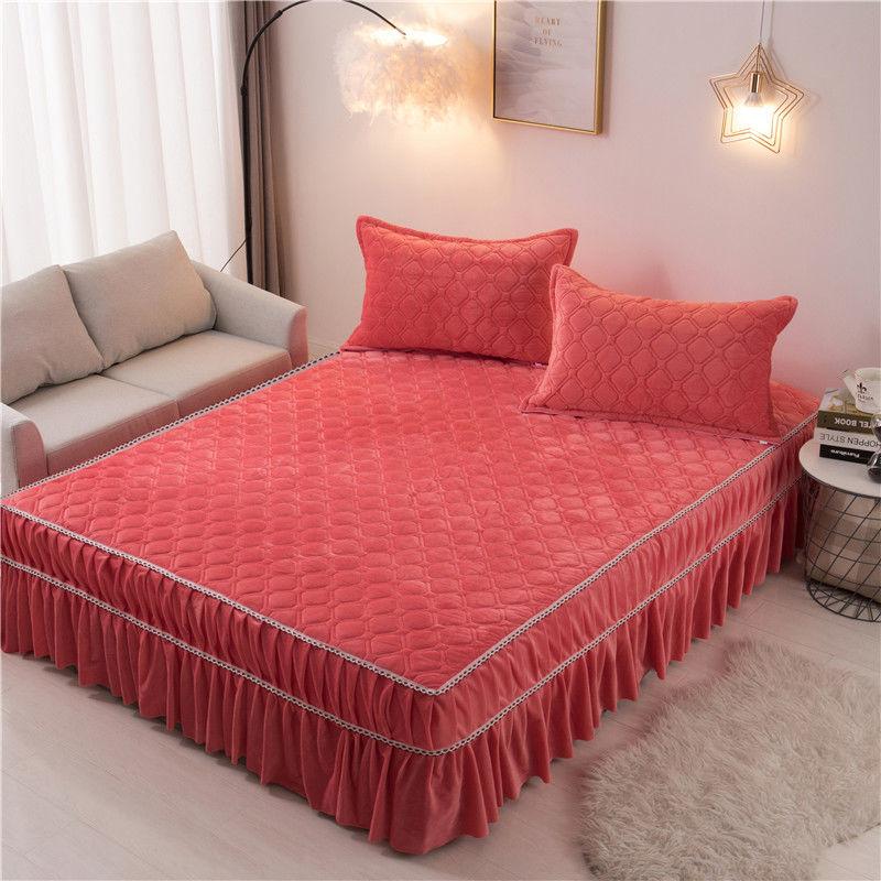 Кровать размера Queen Size, стеганая юбка для кровати из хрустального велюра, толстое теплое фланелевое покрывало, плюшевая простыня на резинке, без наволочек