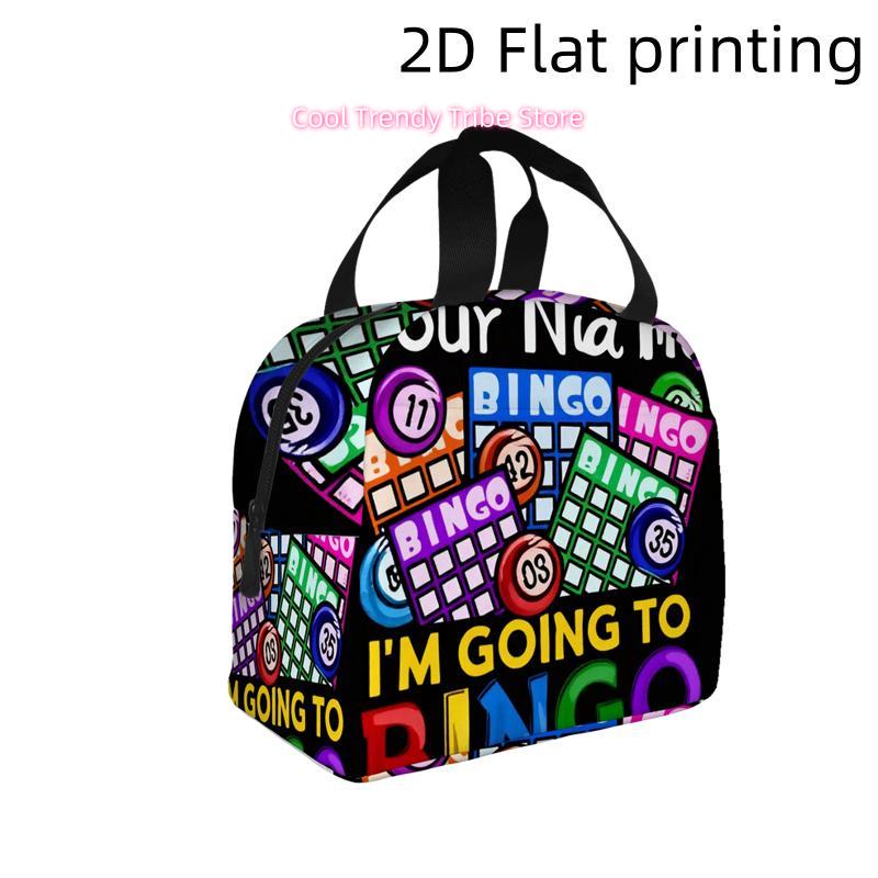 One Set of Bingo Cards And Balls Featuring Vibrant Text Against a Dark Backdrop. Insulated Cooler Bag That Is Reusable And Porta