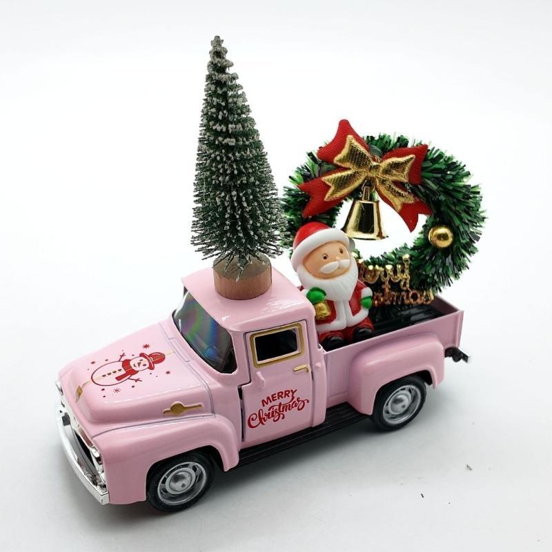 Christmas Farmhouse Truck Decor,Christmas Decorations for Home Holiday Metal Pickup Truck Car Model with Wreath/Tree