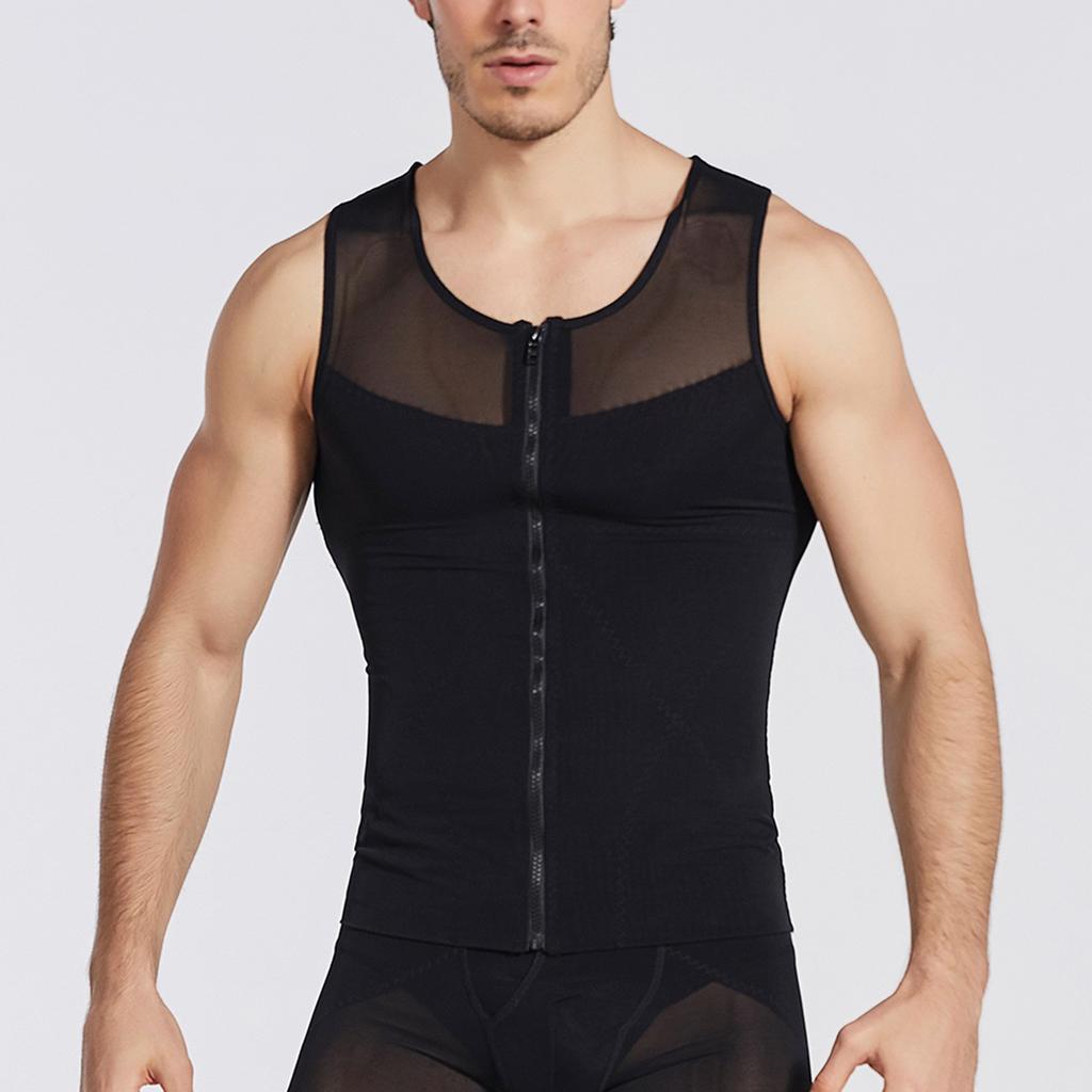 Men's Zippered Body Shaping Vest With Thin Buttons For Adjusting Chest And Abdomen