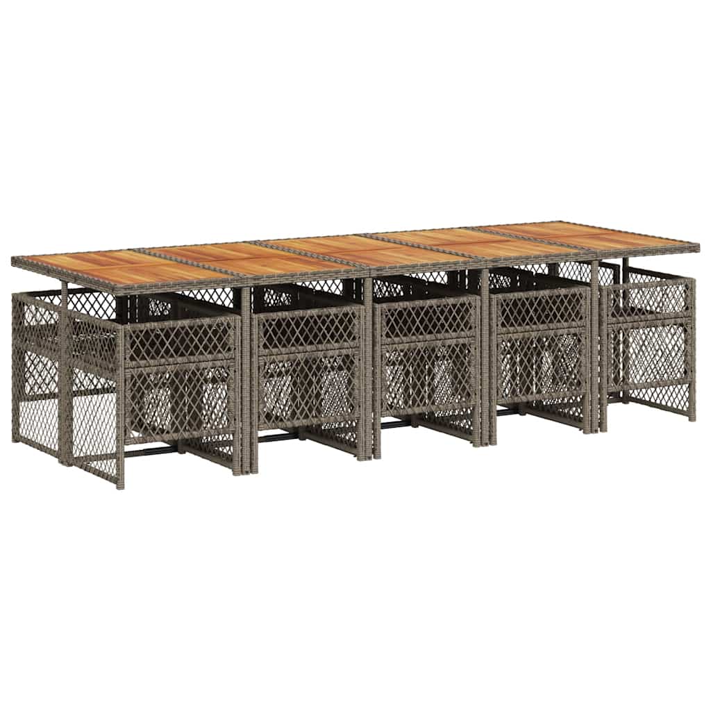 11 piece Grey Garden Dining Set with Cushions Poly Rattan