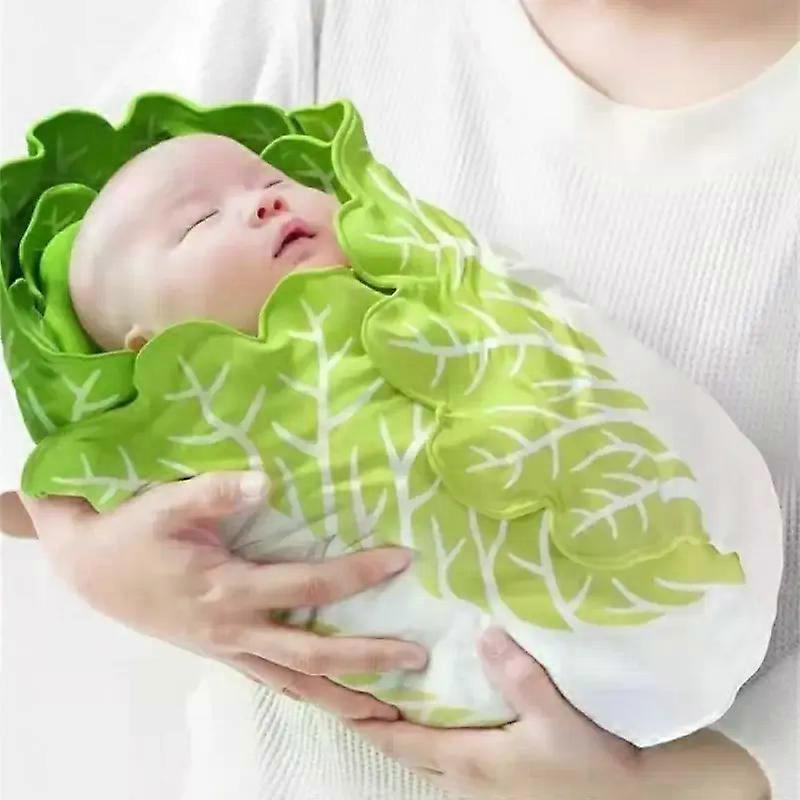 Baby Flannel Baby Wrap Blanket with Hat Pancake Chinese Cabbage Blanket Baby Warm Quilt