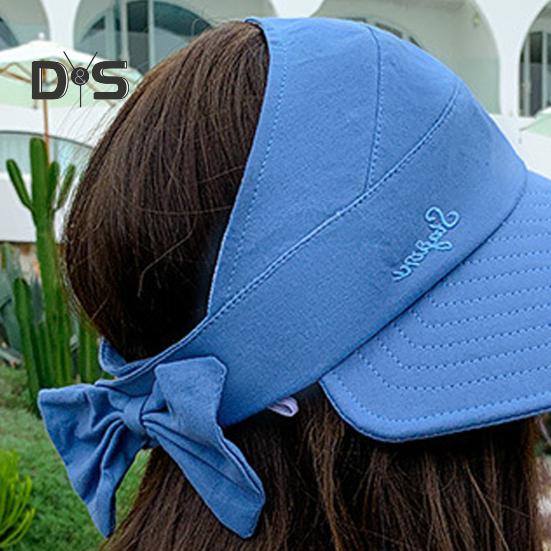 Women Outdoor Hat Long Brim Face Protection Adjustable Circumference Empty Top Pure Color Lightweight Gardening Travel Sun Cap