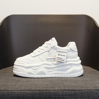 Весенние новые толстые кожаные кроссовки с увеличенной подошвой женские 7 см маффиновая подошва маленькие дышащие белые туфли с пандой