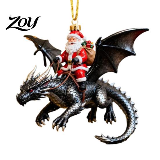 Exquisite Holiday Hanging Embellishment Santa Claus Dragon Rider Christmas Ornament, 2D Acrylic Red Decorative Pendant for Party with Flying