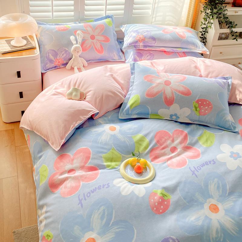 Утолщенный хлопок, чистый хлопок, четыре предмета, простыня и пододеяльник для спальни на весну и осень, пододеяльник из трех предметов