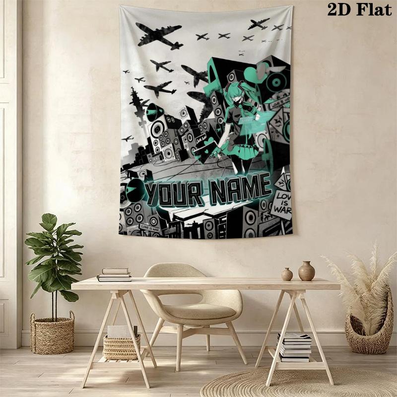 Name Custom Anime Miku Wall Tapestry Aesthetic Wall Hanging Printed Fabric Blanket Decorative Tapestries for Bedroom Living Room Home Decor