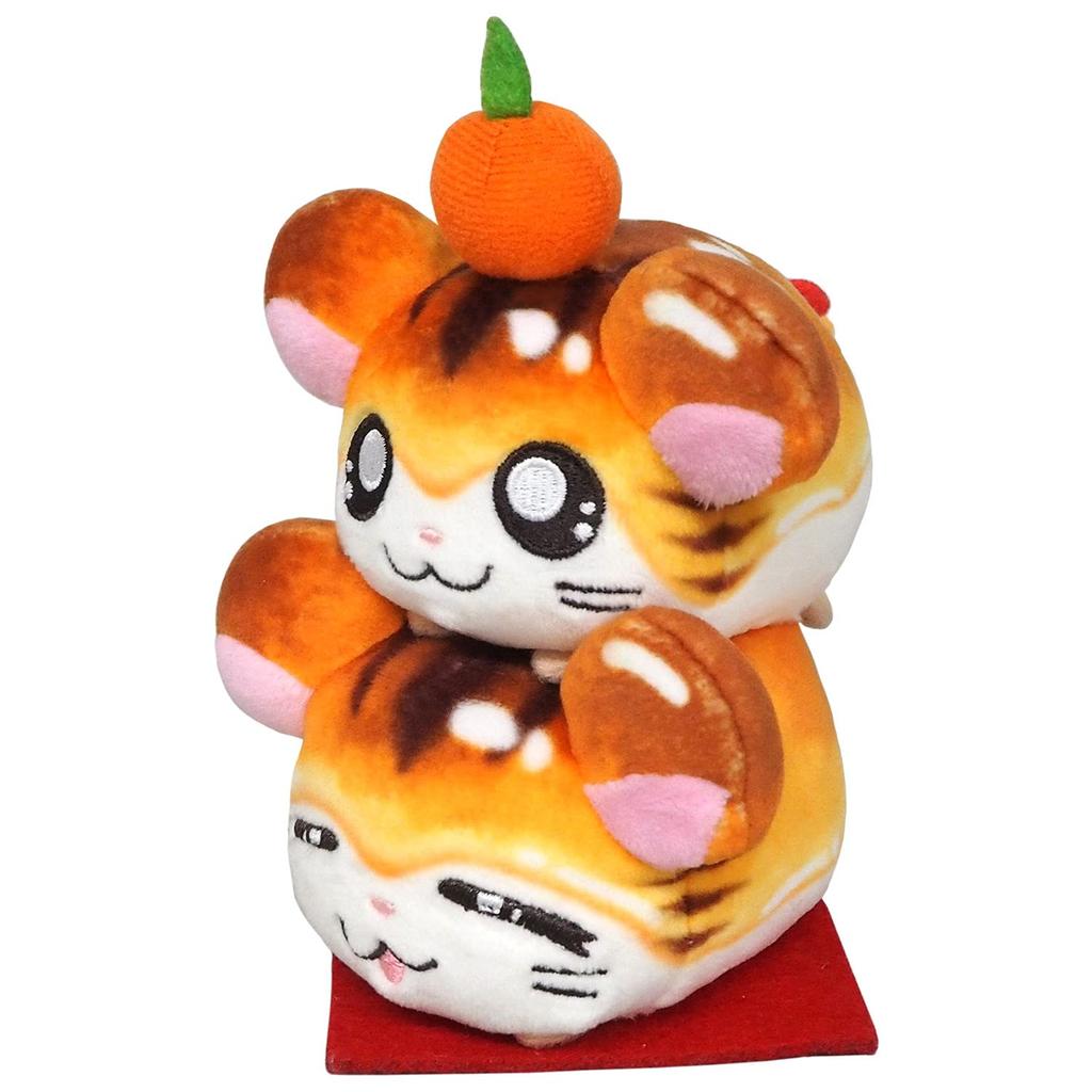 Sanei Boeki Hamtaro Zodiac Hamtaro Tiger Ham Mitarashi Kagami Mochi Plush Toy, Height 12.5cm