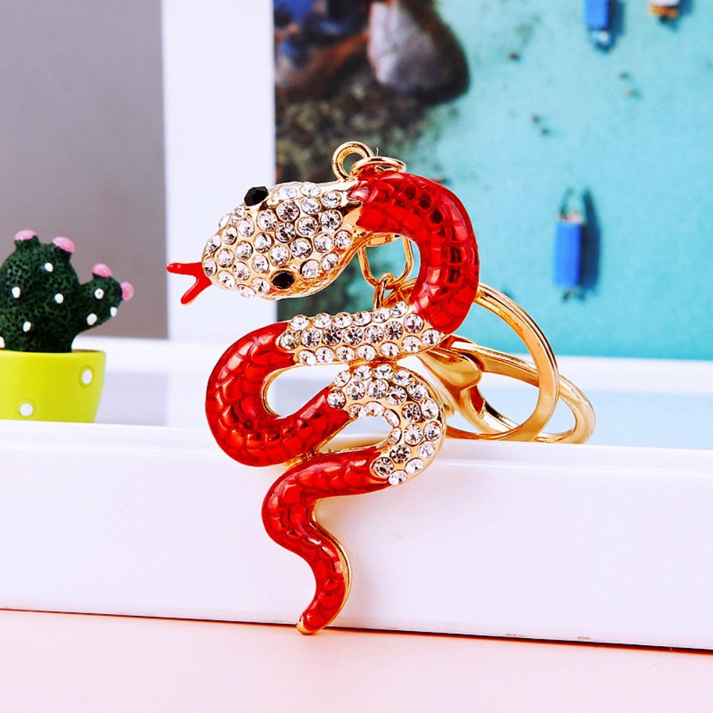 Fortune Rhinestone Snake Keychain Exquisite Women's Bag Pendant Cute Snake Lucky Pendant  Couple