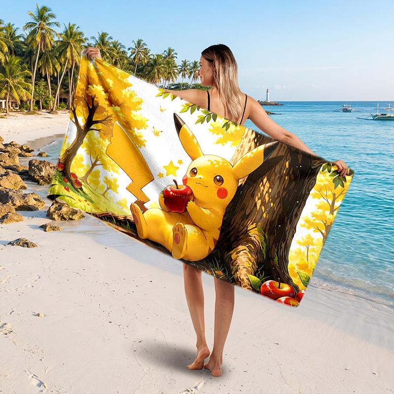Pokémon Printed Swim Towel, Portable Water Absorbent Towel for Beach Camping Daily Bathroom Use