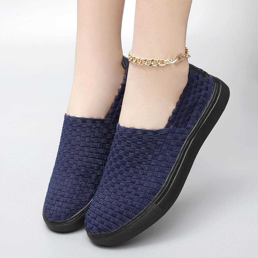 Женские плетеные кроссовки женские прогулочные туфли повседневные вулканизированные женские модные трикотажные плоские женские туфли без застежек удобные женские большие размеры