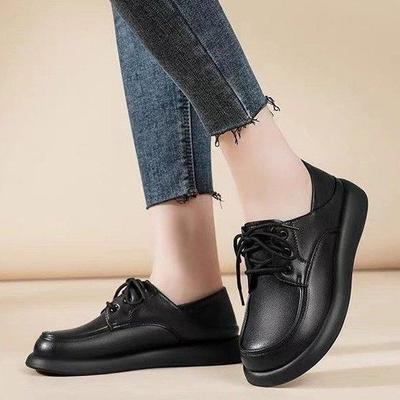 Женские кожаные туфли на мягкой подошве в британском стиле, весна 2025 года, новые туфли-лоферы на шнуровке, повседневные туфли на плоской подошве для работы