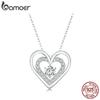 BAMOER стерлингового серебра 925 пробы сверкающее двойное сердце кулон ожерелье танцующее сердце шейная цепочка для женщин подарок на день Святого Валентина
