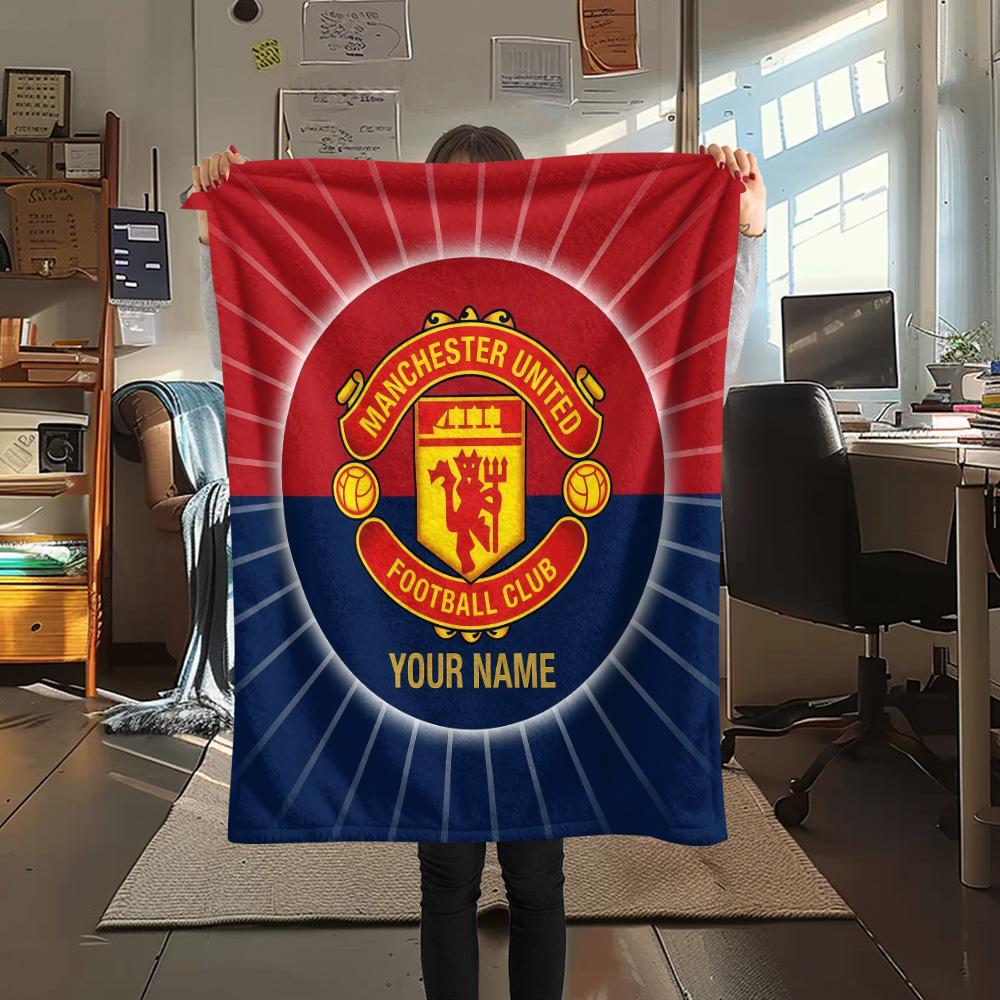 Custom Name Manchester United Flannel Blanket, High quality Comfortable for All Seasons, Home Decor, Warmth and Comfort