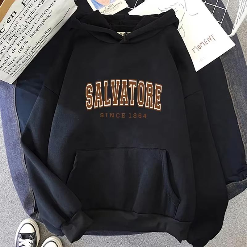 Осень Зима Повседневные Женские Толстовки Salvatore С 1864 Мужская Толстовка с Капюшоном с Принтом Дневники Вампира Джемпер Винтажный Пуловерст