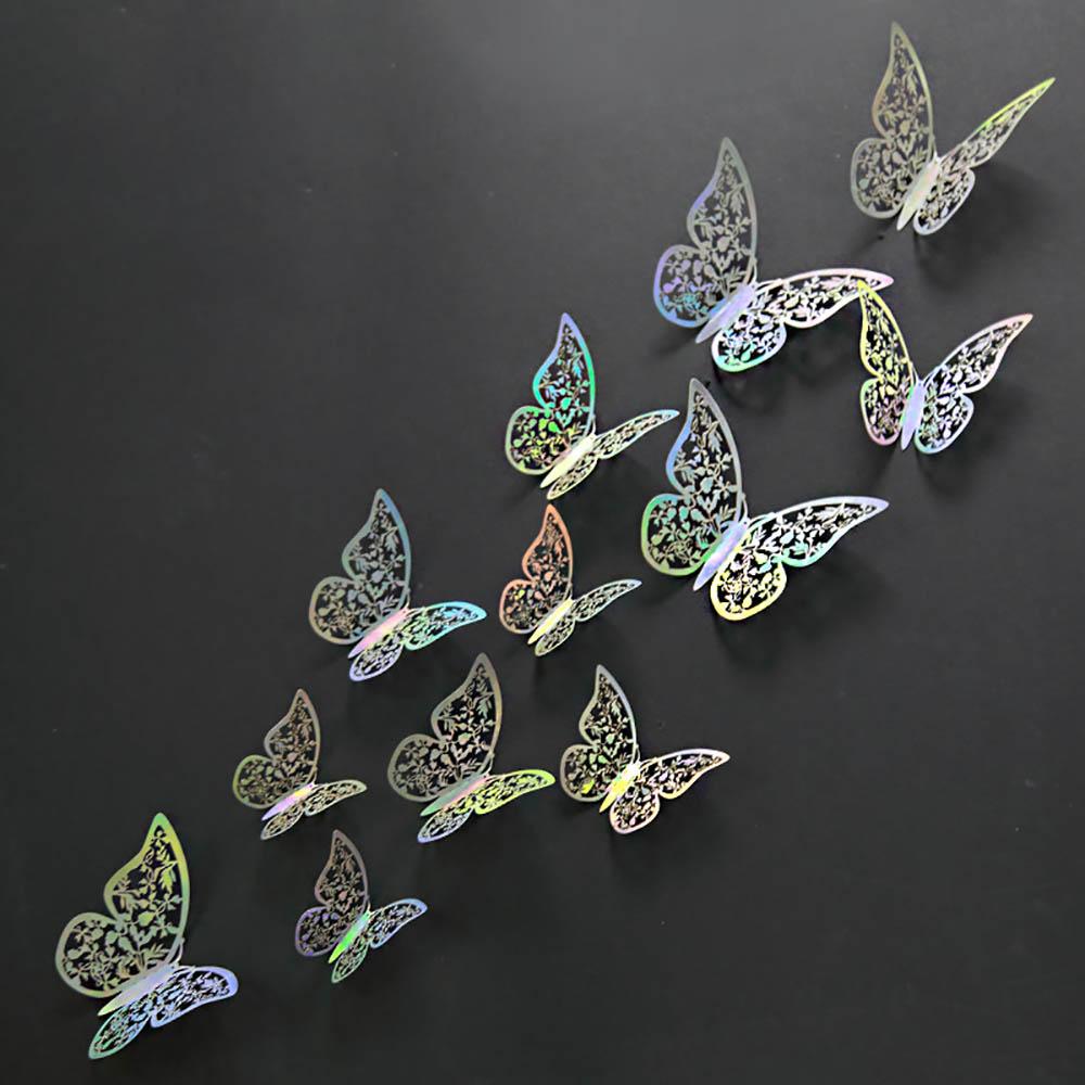 12Pcs/Pack Leaves Butterfly Stickers With 3D Three-dimensional Hollow Out Paper Wall Stickers For Wedding Birthday Party Home Room Shopwindow Decor