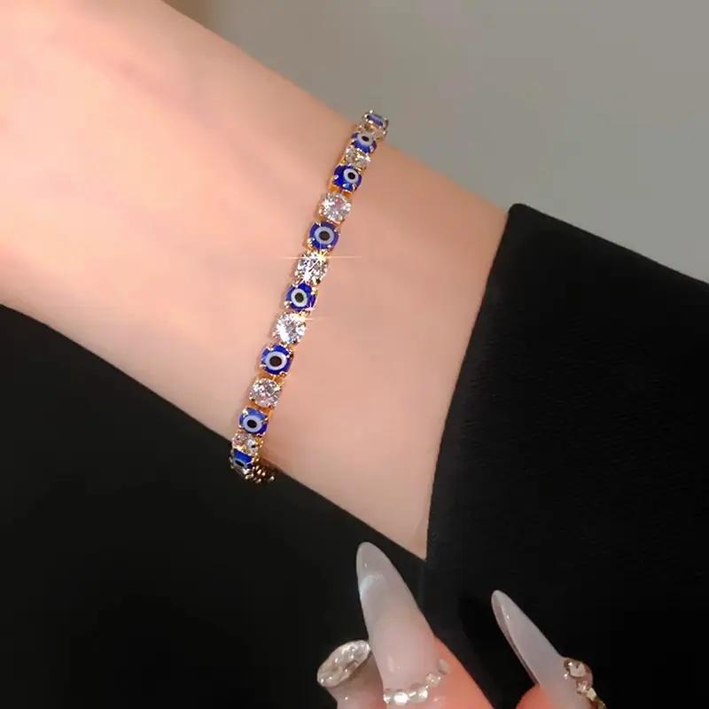 Синий сглаз Регулируемые браслеты-теннисные цепочки с цирконами для женщин и мужчин Ювелирные подарки