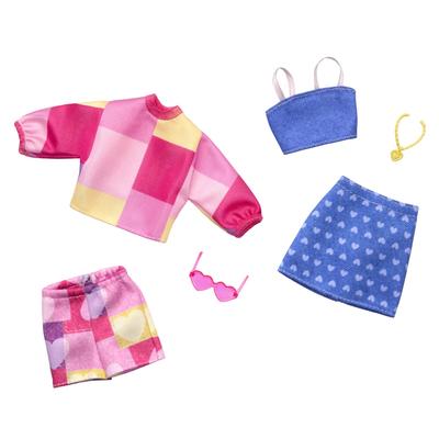 Набор из 2 предметов одежды и аксессуаров для куклы Barbie Fashion, набор для кукол в клетку и синий цвет, для детей от 3 лет, розовый HRH42