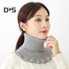 Женский искусственный шарф с высоким воротником, ребристая текстура, отделка оборками, однотонный вязаный воротник, осень-зима, утолщенный теплый искусственный воротник