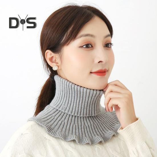 Женский искусственный шарф с высоким воротником, ребристая текстура, отделка оборками, однотонный вязаный воротник, осень-зима, утолщенный теплый искусственный воротник