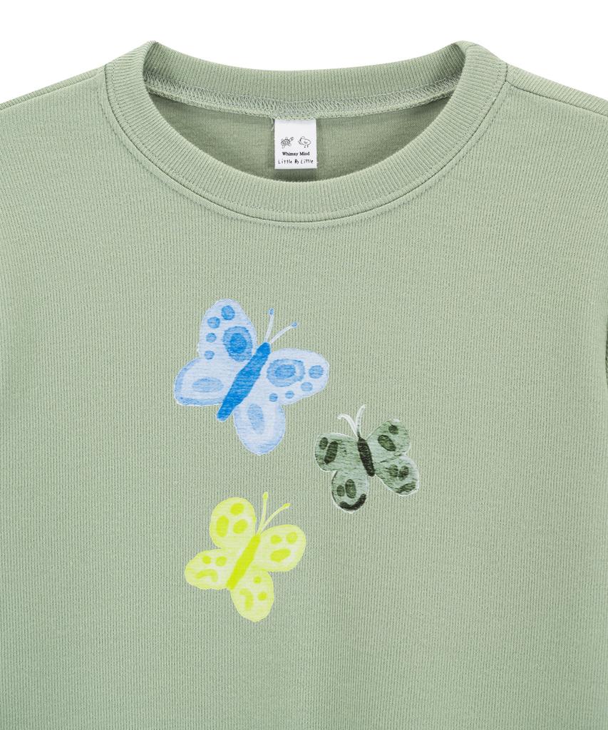 WHIMSY MIND Butterfly Watercolor Long Sleeve T-Shirt_Mint