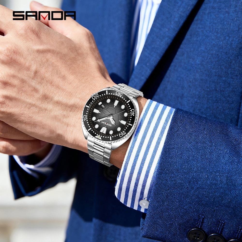 Men's Business Leisure Watch Volcanic Lava Texture Scratch Resistant Glass Waterproof Rotating Bezel Night Light Quartz Wristwatches