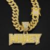 Мужские Женские Хип-Хоп Ожерелья с Подвеской в виде Буквы Денег 13 мм Кубинская Цепь Iced out Bling Сплав Стразы Хип-Хоп Мода Шарм Ювелирные Изделия