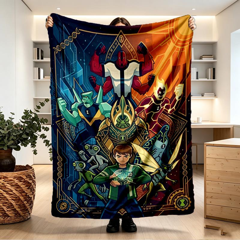 Ben 10 Cartoon Print Blanket - Soft & Comfortable, for Bedroom, Travel, Sofa, Home Decoration - Birthday Christmas Gift for Friend