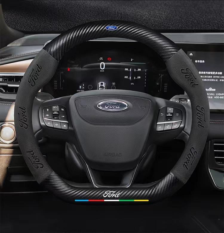 ITES5 Ford ST EXPLORER EDGE Fiesta Focus Mondeo F150 Fusion Mustang Kuga Ranger Car Anti-Slip Suede Carbon Fiber Steering Wheel Cover