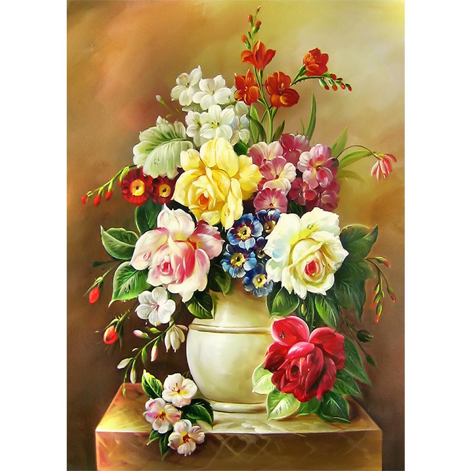 5D DIY алмазная живопись цветок горный хрусталь роза картина полная круглая вышивка крестиком комплект мозаичная ваза украшение подарок