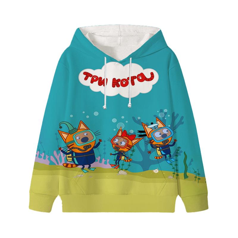 Толстовка с капюшоном Three Kittens E-cat Family для детей, милая детская осенняя толстовка с рисунком манги, детская одежда для девочек и мальчиков, толстовки с капюшоном