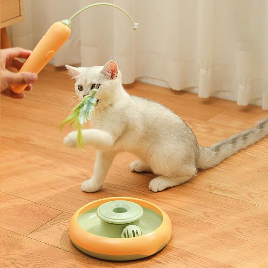 Автоматическая палочка-дразнилка для кошек Интерактивная умная палочка-дразнилка для кошек с вращающимся пером и катящимся шариком для домашних кошек
