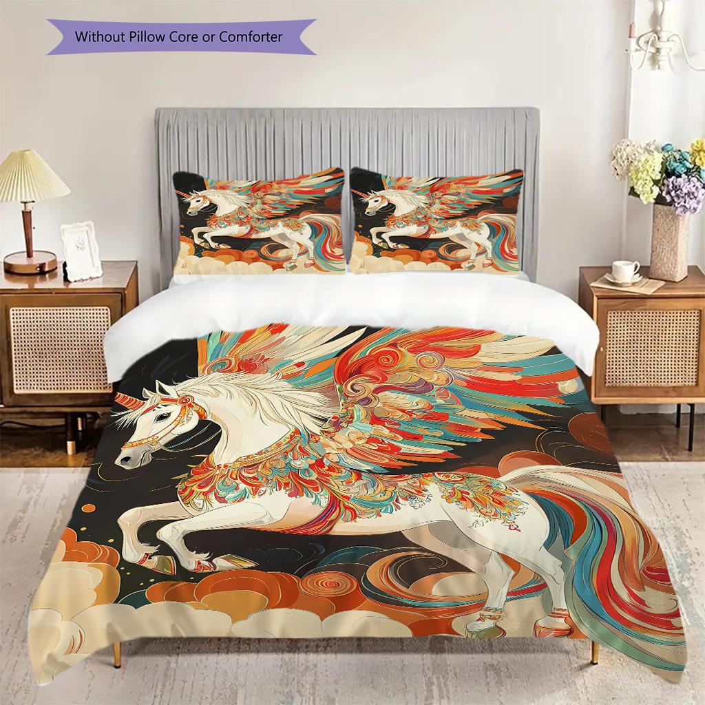 Enchanting Unicorn bedding, duvet cover, pillowcase, home decoration, birthday gift (1 * duvet cover+2 * pillowcase, coreless)