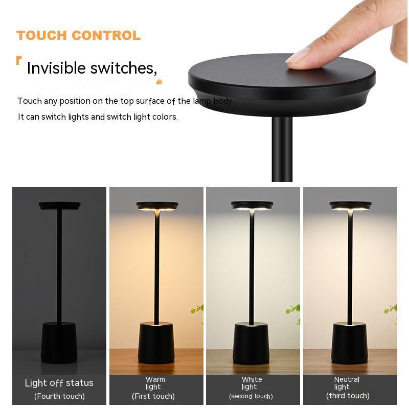 Rechargeable Wireless Bedroom Bedside Decoration Simple Metal Touch Led Table Lamp Creative Atmosphere Bar Lamp