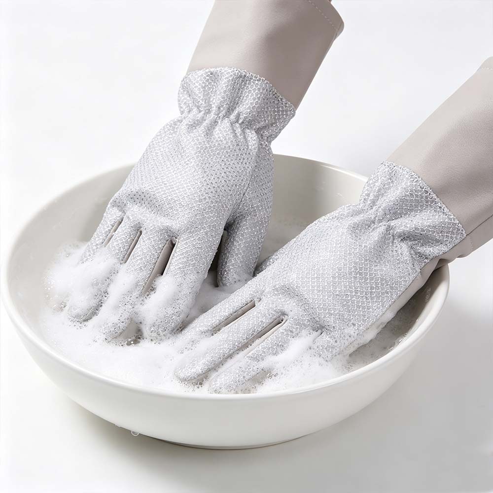 2 Pairs Extended Dish Washing Gloves Thickened Housekeeping Gloves Silver Wire Gloves Pot Scrubbing
