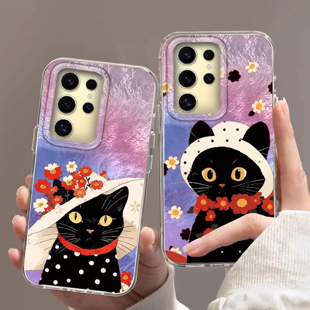 For Samsung Galaxy S25 Edge S24 S23 S22 S21 S20 FE Plus Ultra 5G Luxury Cat Cartoon Bumper Back Shockproof Protection Phone Case
