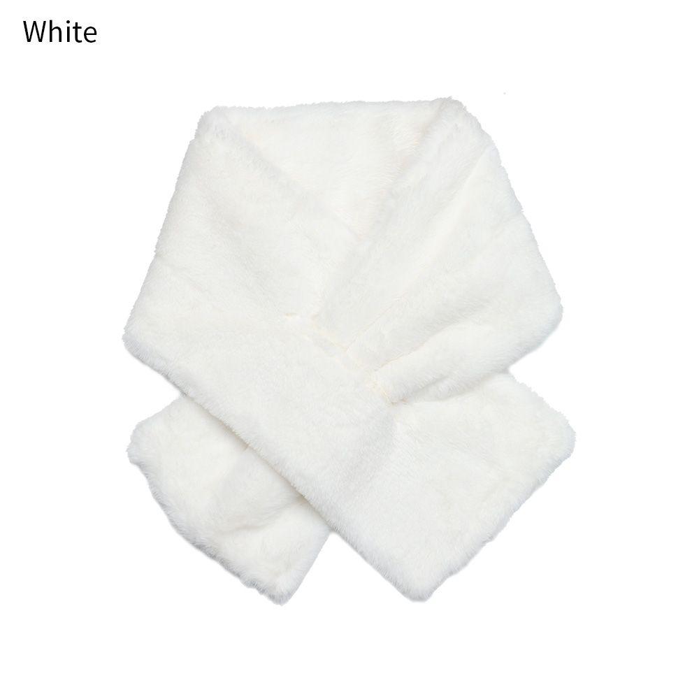 Women Shawl Faux Rabbit Fur Plush Neck Warmer Neckerchief Wrap Cross Scarf Solid Color