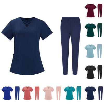 Женский комплект из двух предметов с v-образным вырезом, комплект одежды для стирки, эластичная, быстросохнущая одежда