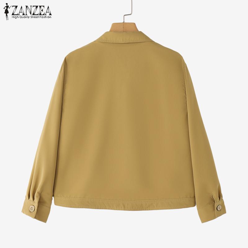 ZANZEA Women Turn Down Collar Loose Long Sleeve Plain Blouse