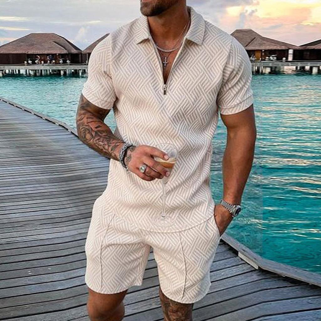 Men's Short Sets Outfits 2 Piece Summer Tracksuit Short Sleeve Shirt And Shorts Set Casual Sport Suit